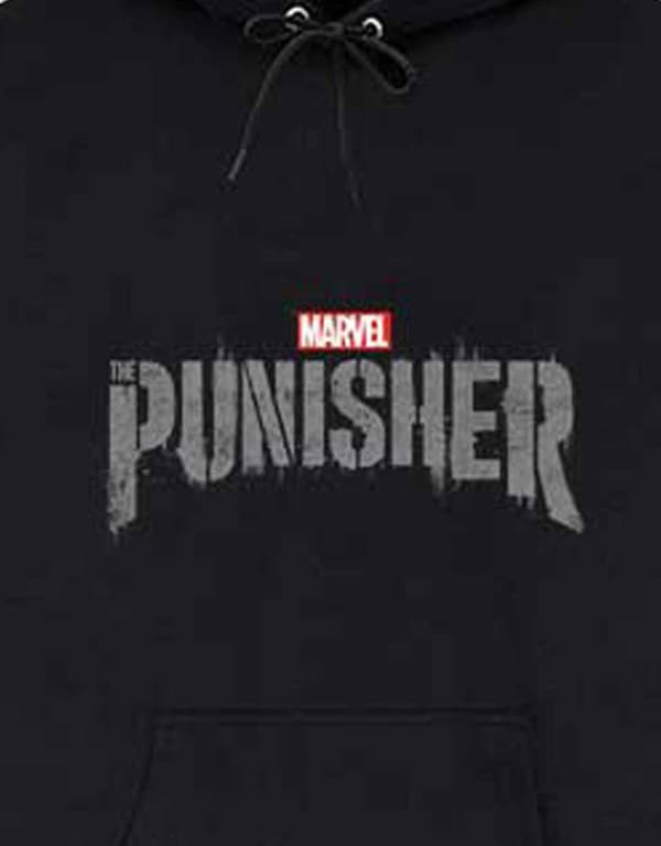 Punisher Hoodie Skull Stamp Logo Official Marvel Comics Mens Black Pullover