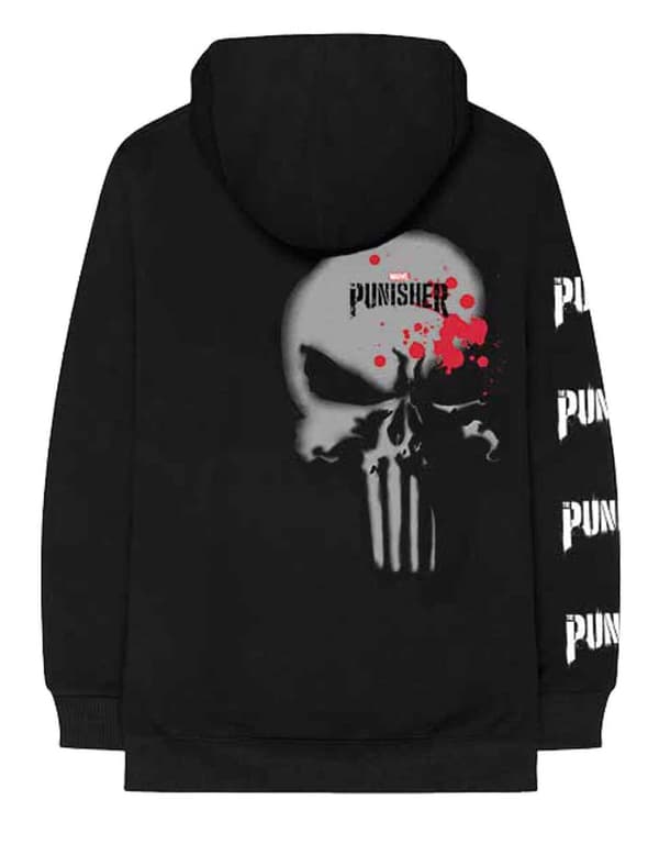 Punisher Hoodie Skull Stamp Logo Official Marvel Comics Mens Black Pullover
