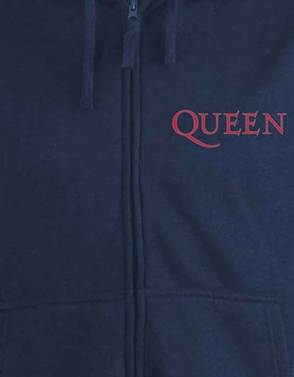 Queen Hoodie Classic Crest Band Logo Official Mens Navy Blue Zipped