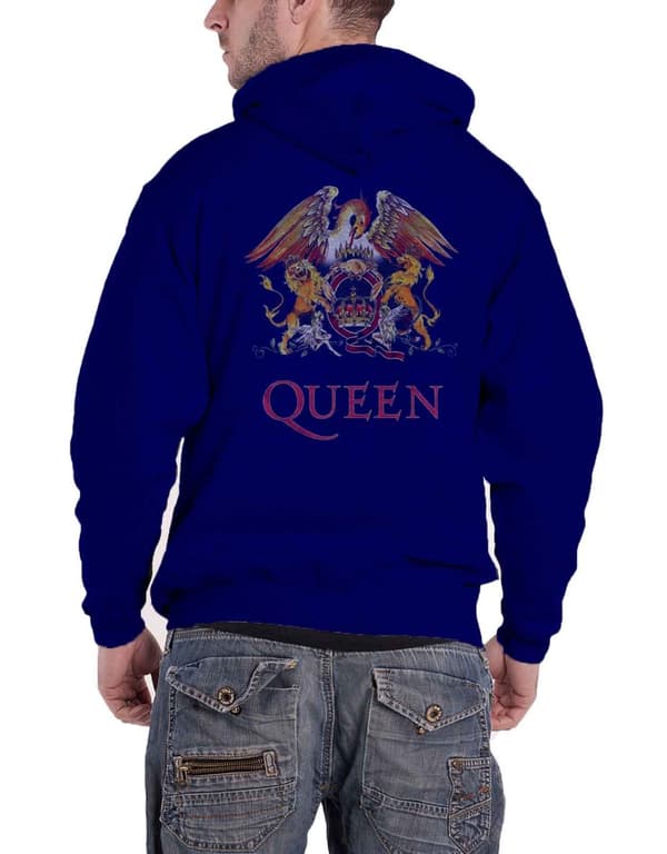 Queen Hoodie Classic Crest Band Logo Official Mens Navy Blue Zipped