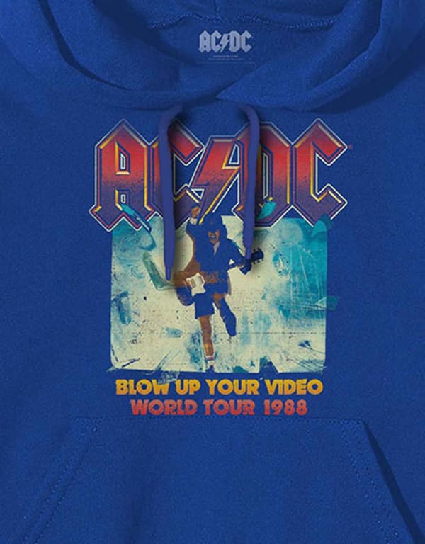 AC/DC Hoodie Blow Up Your Video Band Logo Official Mens Blue Pullover