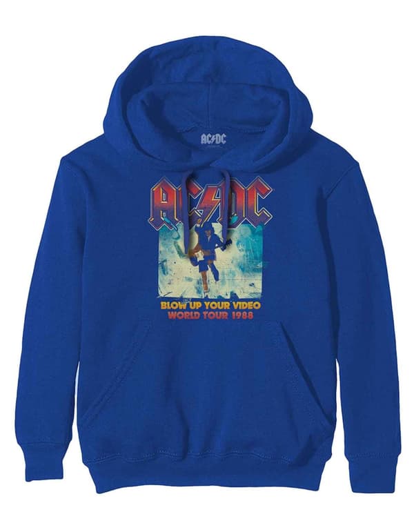 AC/DC Hoodie Blow Up Your Video Band Logo Official Mens Blue Pullover