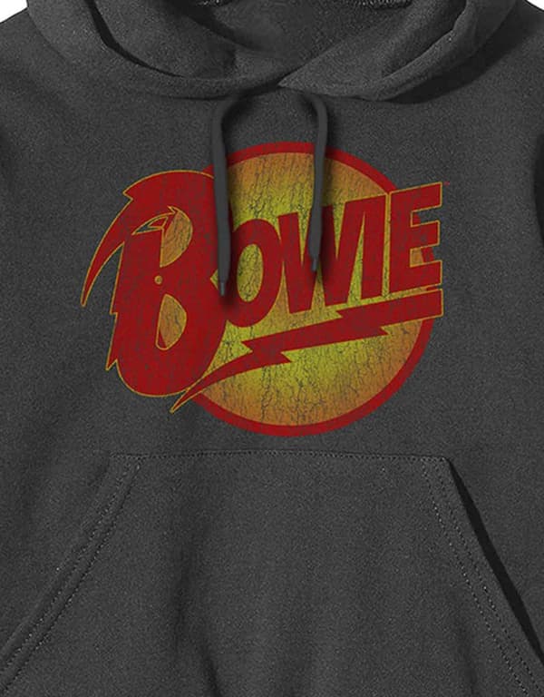 David Bowie Hoodie Vintage Diamond Dogs Logo Official Charcoal Grey Pullover