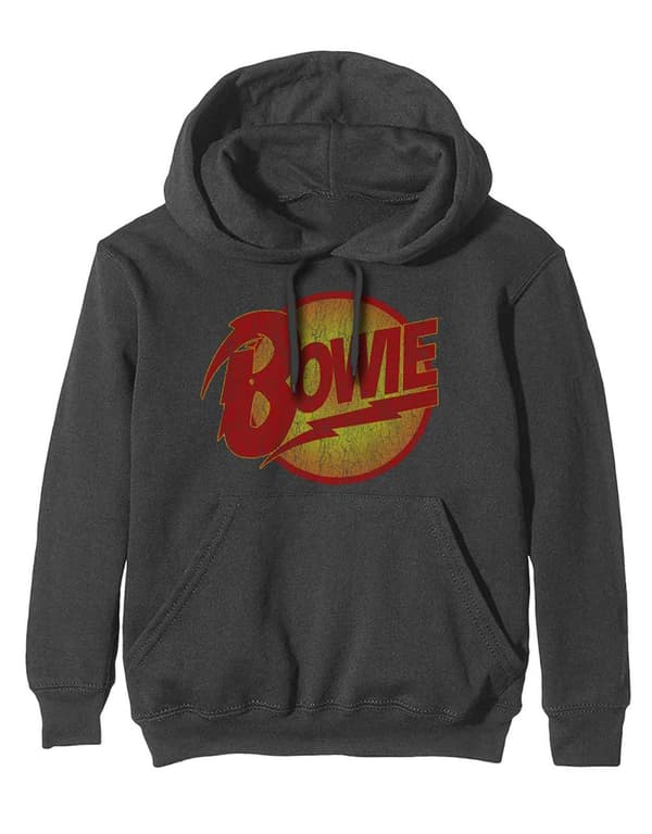 David Bowie Hoodie Vintage Diamond Dogs Logo Official Charcoal Grey Pullover