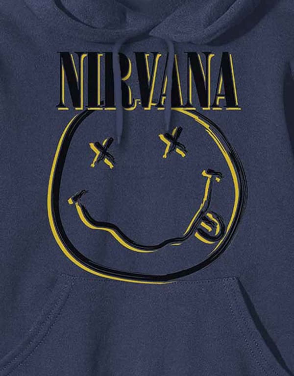 Nirvana Hoodie Inverse Smile Band Logo Official Mens Navy Blue Pullover