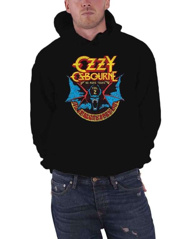 Ozzy Osbourne Hoodie Bat Circle Logo Official Mens Black Pullover Black