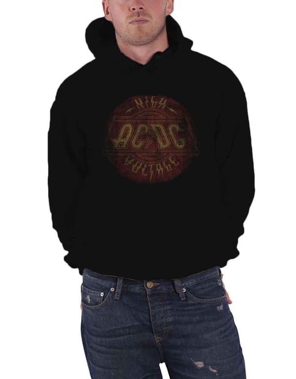 AC/DC Hoodie High Voltage Vintage Band Logo Official Mens Black Pullover Black XL