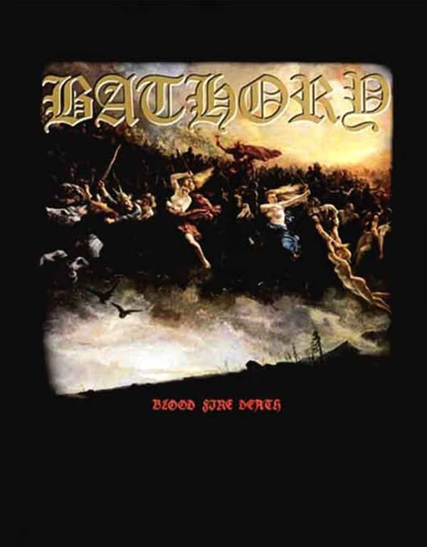 Bathory Blood Fire Death Album Cover Official Mens Black Pullover Hoodie