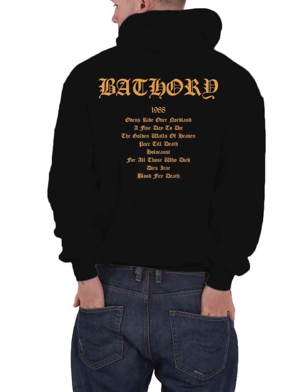 Bathory Blood Fire Death Album Cover Official Mens Black Pullover Hoodie
