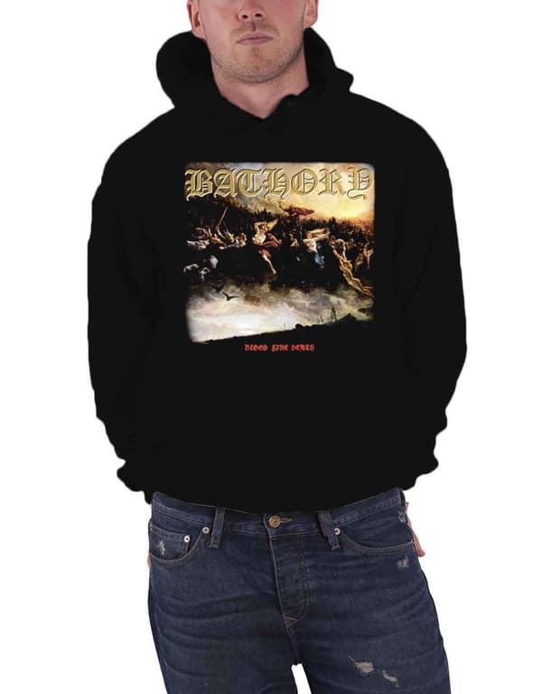 Bathory Blood Fire Death Album Cover Official Mens Black Pullover Hoodie Black XL
