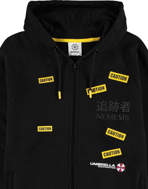 Resident Evil Hoodie Nemesis Caution patches Official Mens Black Zipped M