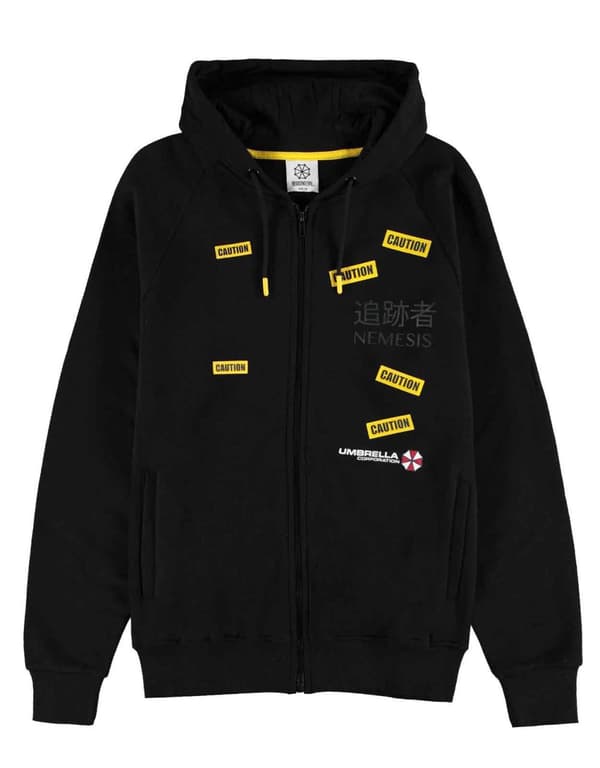 Resident Evil Hoodie Nemesis Caution patches Official Mens Black Zipped S