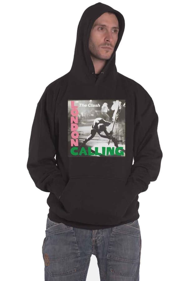 The Clash Hoodie London Calling Band Logo Official Mens Black Pullover