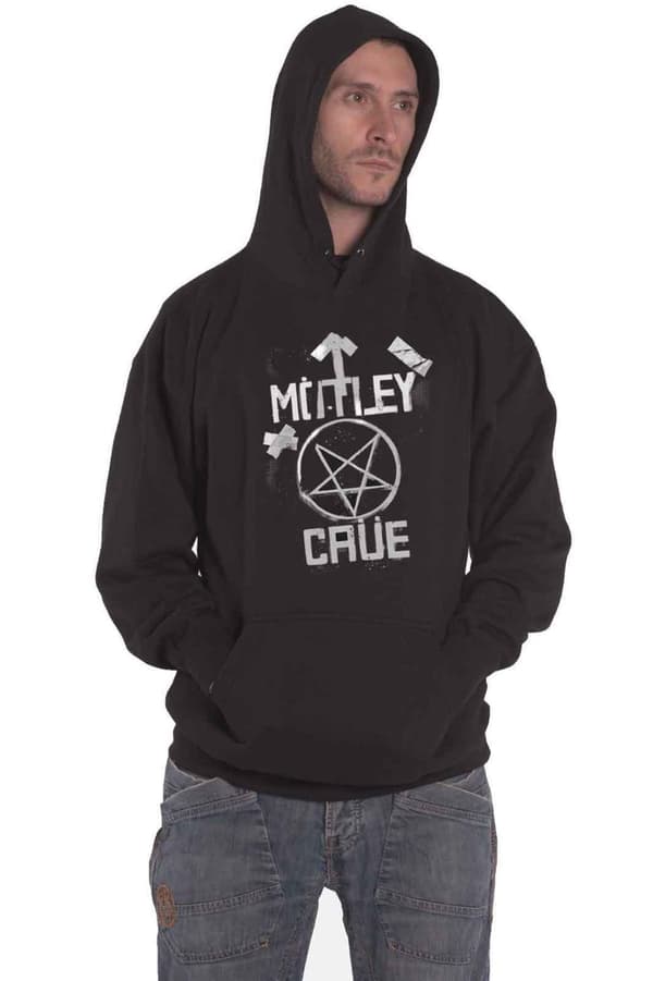 Motley Crue Hoodie Roadcase Band Logo Official Mens Black Pullover Black XL