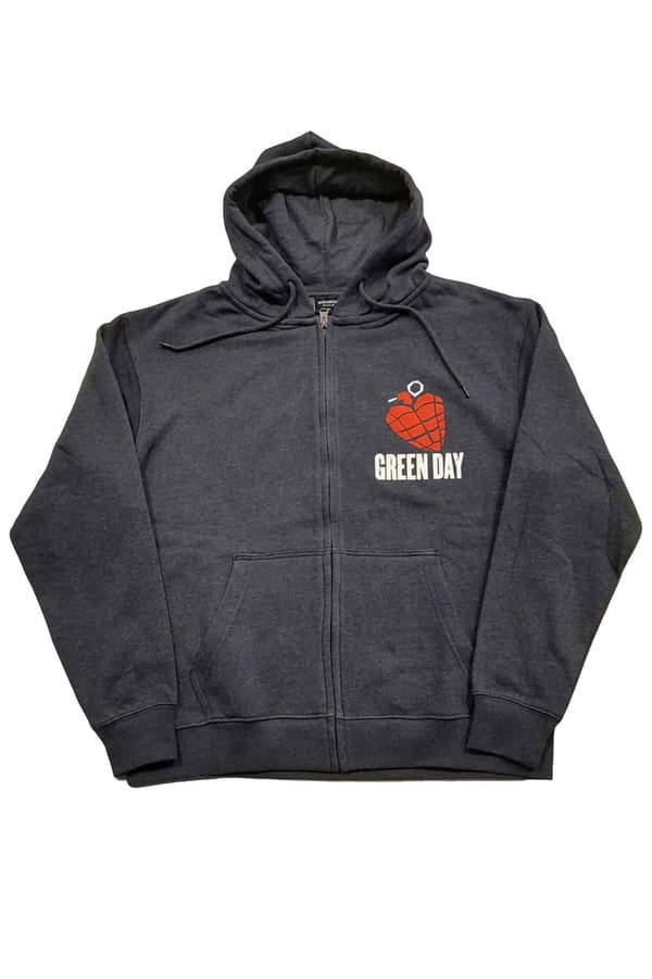 Green Day Hoodie American Idiot Band Logo Official Unisex Navy Blue Zipped