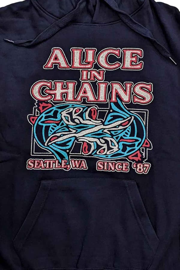 Alice In Chains Hoodie Totem Fish Band Logo Official Unisex Navy Blue Pullover