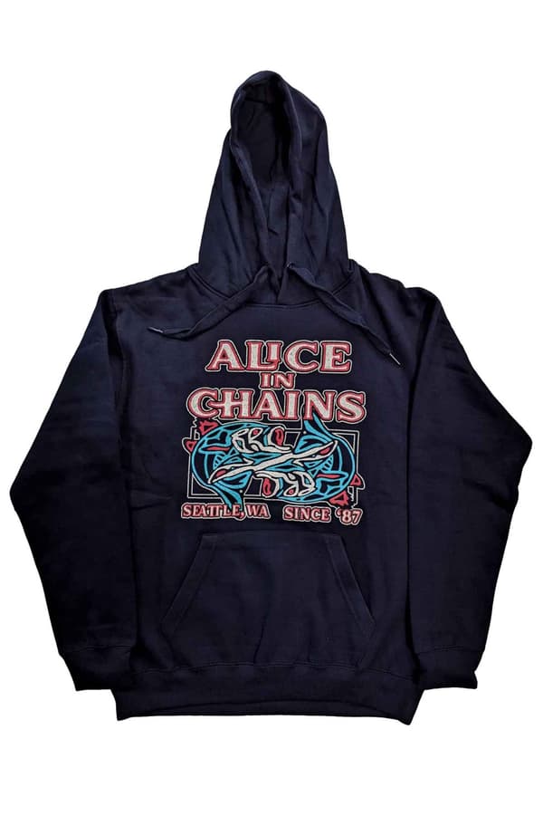 Alice In Chains Hoodie Totem Fish Band Logo Official Unisex Navy Blue Pullover