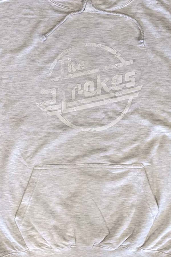 The Strokes Hoodie Distressed Magna Logo Mono Official Unisex Grey Pullover
