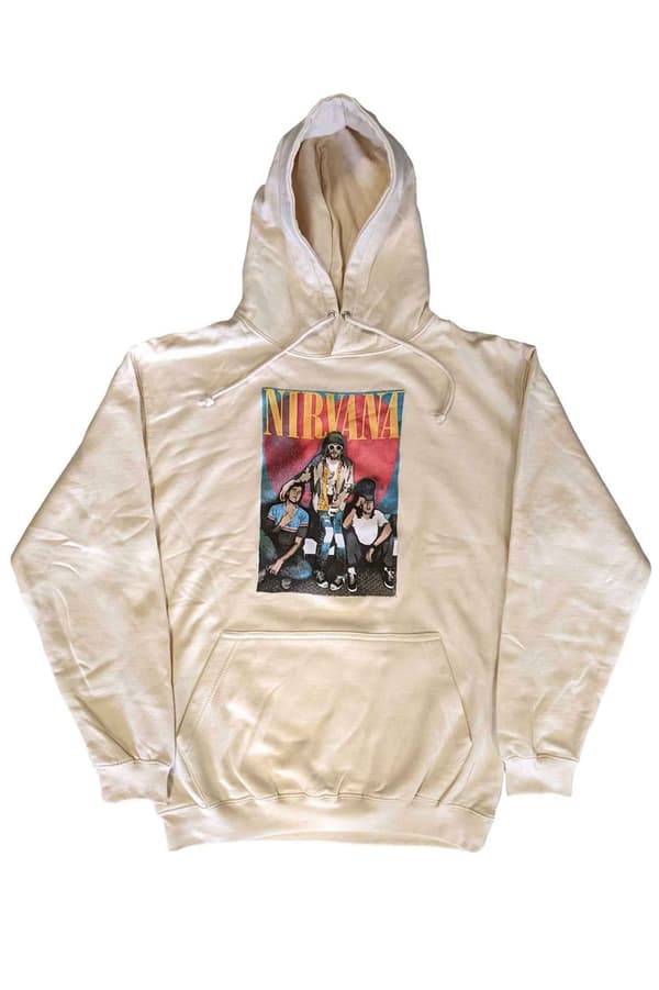 Nirvana Hoodie Trapper Hat Mono Band Logo Official Unisex Sand Pullover