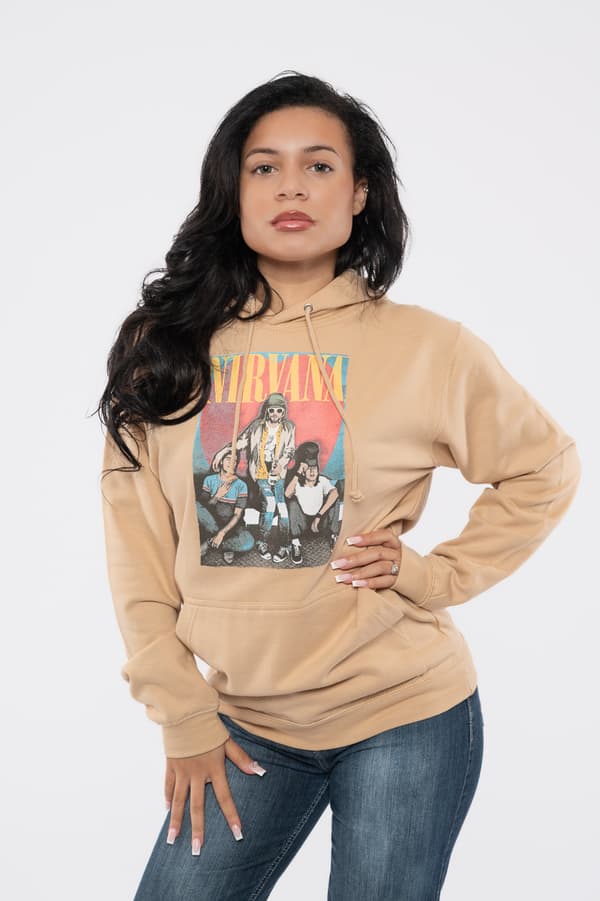 Nirvana Hoodie Trapper Hat Mono Band Logo Official Unisex Sand Pullover