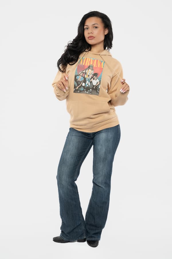 Nirvana Hoodie Trapper Hat Mono Band Logo Official Unisex Sand Pullover