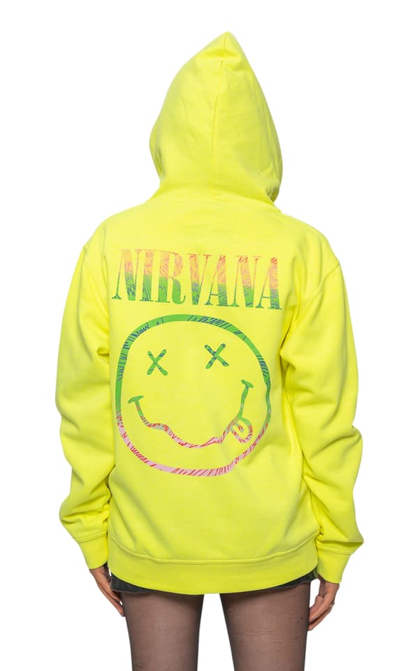 Nirvana Hoodie Sorbet Ray Smile Band Logo Official Unisex Neon Yellow Zipped