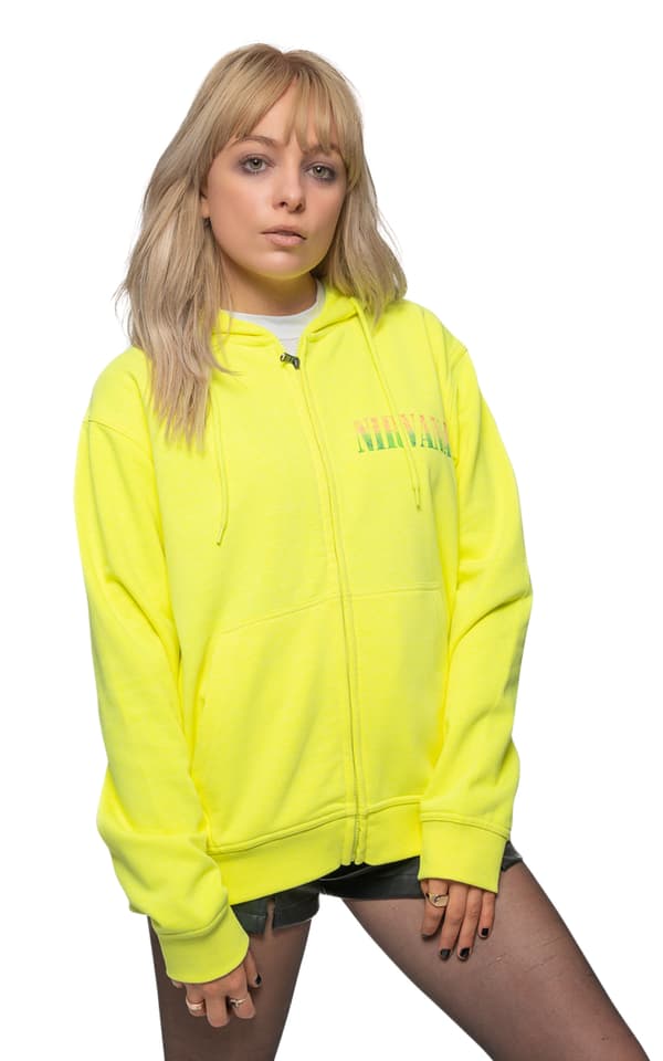 Nirvana Hoodie Sorbet Ray Smile Band Logo Official Unisex Neon Yellow Zipped