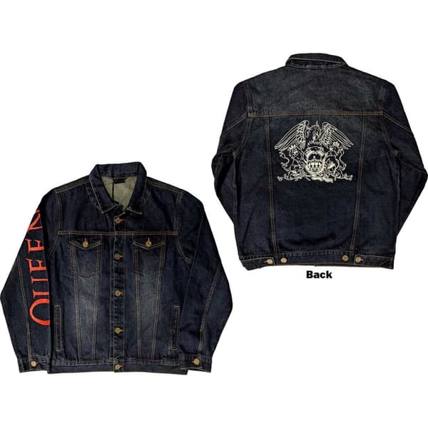 Queen Unisex Denim Jacket: White Crest (Back Print) (XX-Large)