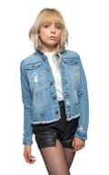 Miniatyrbild 1 av 4: The Rolling Stones Denim Jacket Script Band Logo Official Womens Light Blue