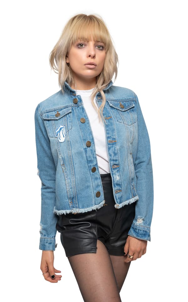 The Rolling Stones Denim Jacket Script Band Logo Official Womens Light Blue