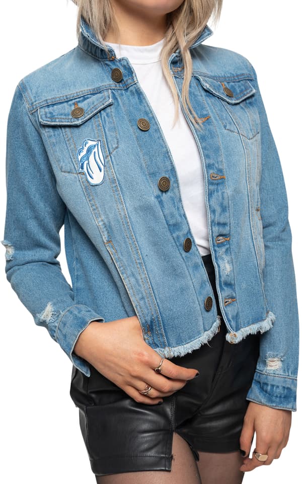 The Rolling Stones Denim Jacket Script Band Logo Official Womens Light Blue