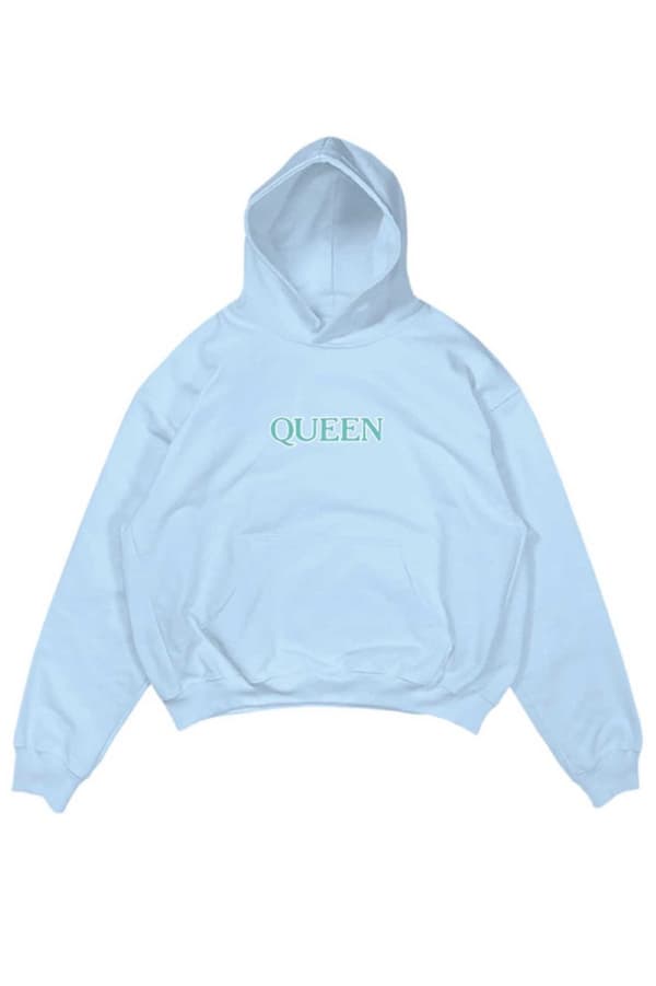 Queen Hoodie Radio Ga Ga Band Logo Official Unisex Light Blue Pullover Blue XL