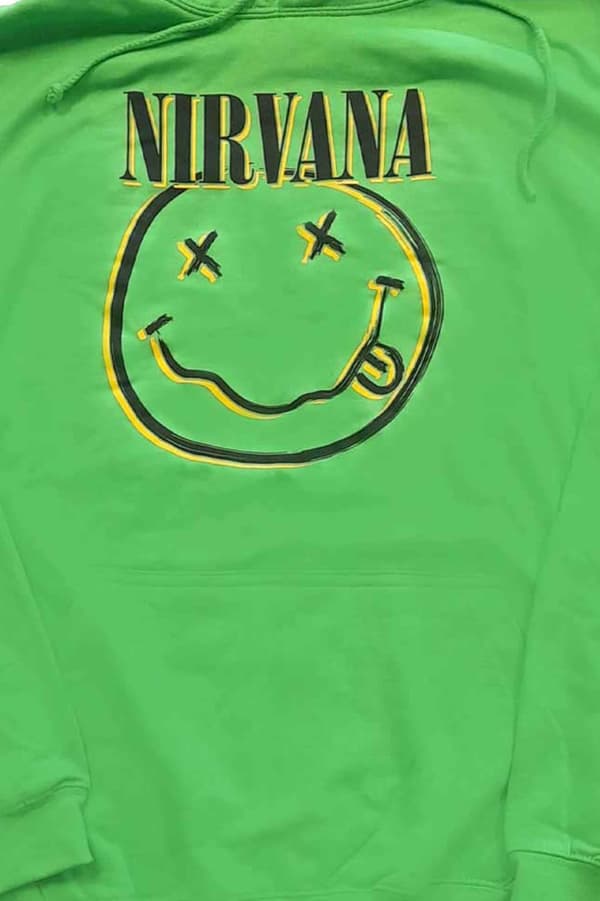 Nirvana Hoodie Inverse Smile Band Logo Official Unisex Green Pullover