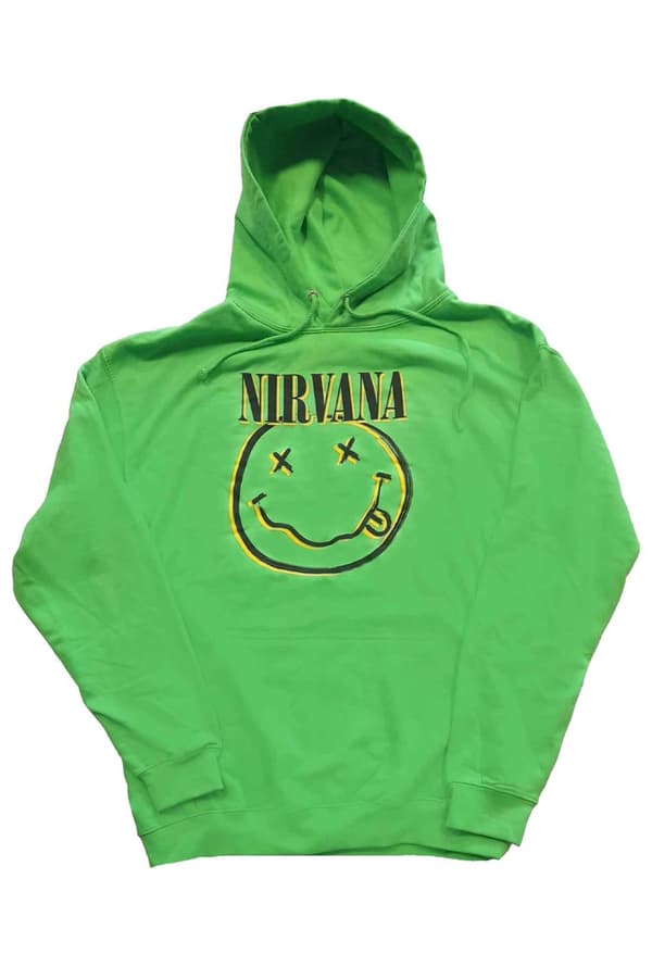 Nirvana Hoodie Inverse Smile Band Logo Official Unisex Green Pullover Green S