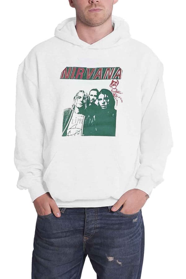 Nirvana Hoodie Flipper Band Logo Official Unisex White Pullover White L