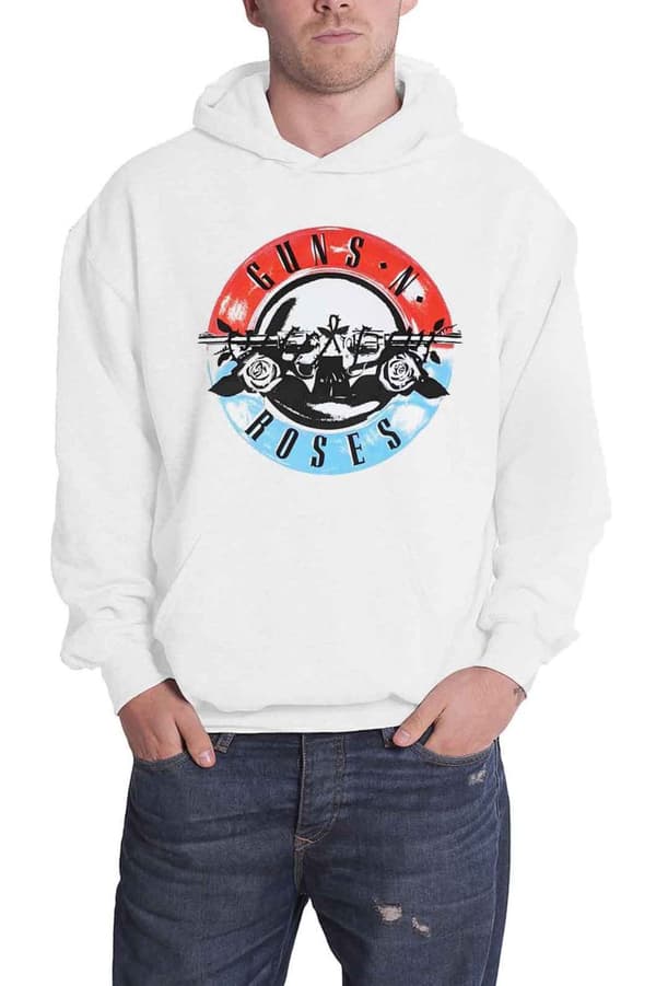 Guns N' Roses Hoodie Motorcross Band Logo Official Unisex White Pullover White M