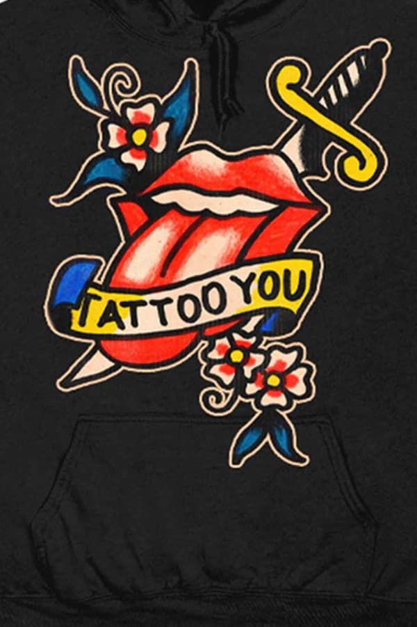 The Rolling Stones Hoodie Tattoo You Lick Logo Official Unisex Black Pullover