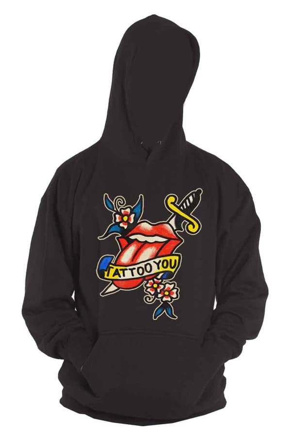 The Rolling Stones Hoodie Tattoo You Lick Logo Official Unisex Black Pullover