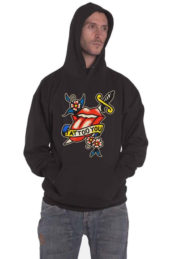 The Rolling Stones Hoodie Tattoo You Lick Logo Official Unisex Black Pullover