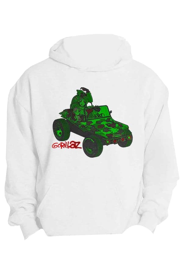 Gorillaz Hoodie Green Geep Band Logo Official Unisex White Pullover