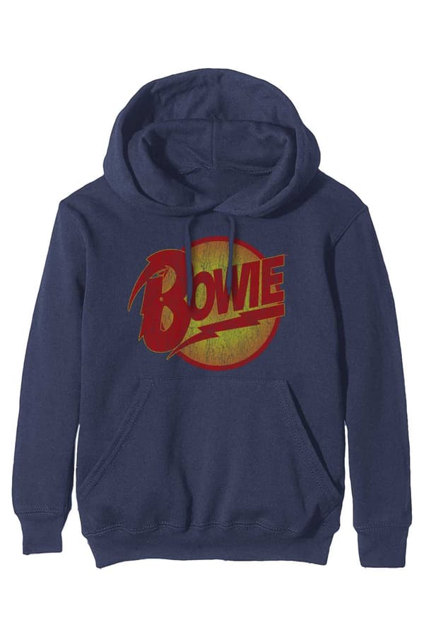 David Bowie Hoodie Vintage Diamond Dogs Logo Official Unisex Navy Blue Pullover Navy XXL