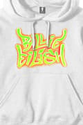 Miniatyrbild 3 av 4: Billie Eilish Hoodie Airbrush Flames Blohsh Logo Official Unisex White Pullover