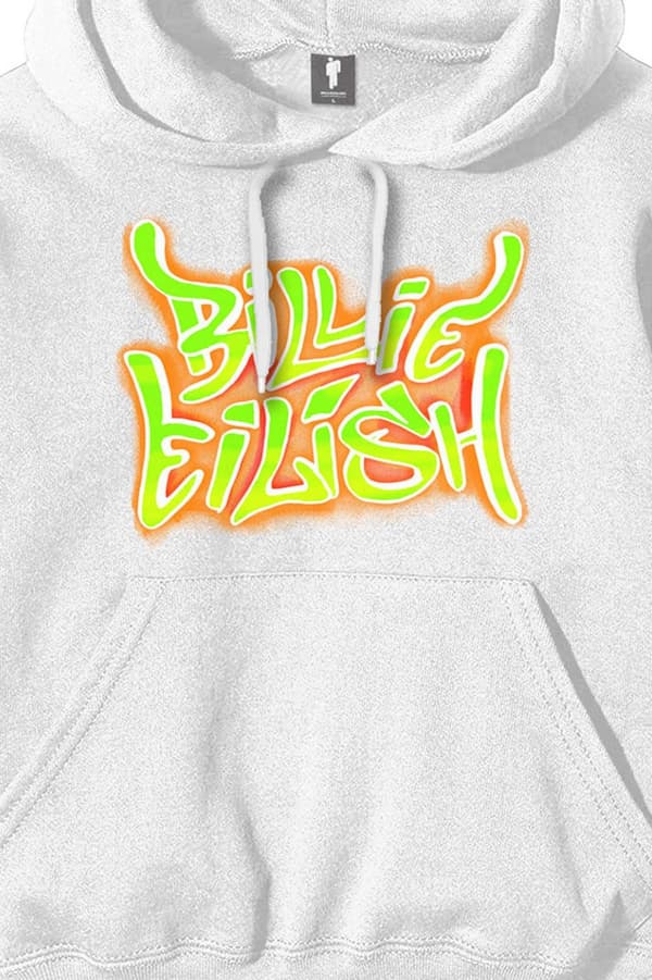 Billie Eilish Hoodie Airbrush Flames Blohsh Logo Official Unisex White Pullover