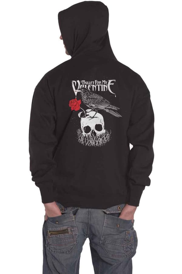 Bullet For My Valentine Hoodie Logo and Raven Official Unisex Black Pullover