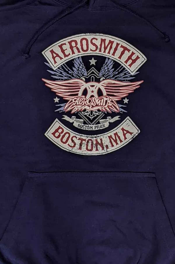 Aerosmith Hoodie Boston Pride Band Logo Official Unisex Navy Blue Pullover