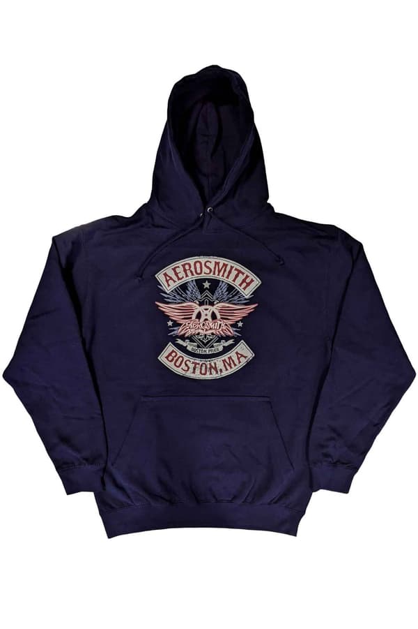 Aerosmith Hoodie Boston Pride Band Logo Official Unisex Navy Blue Pullover