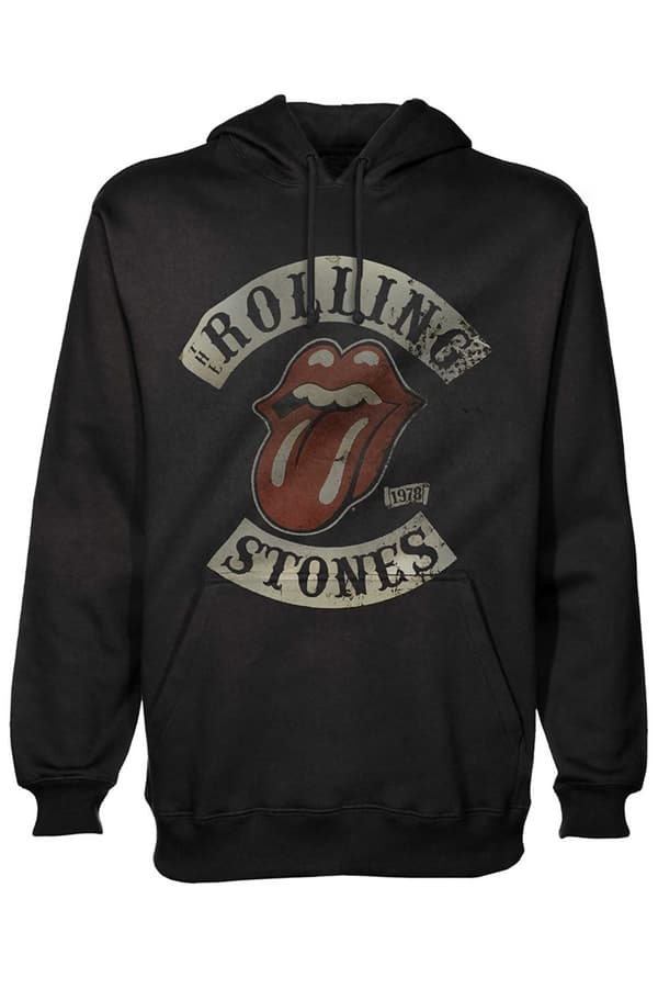 The Rolling Stones Hoodie 1978 Tour Band Logo Official Unisex Black Pullover Black M