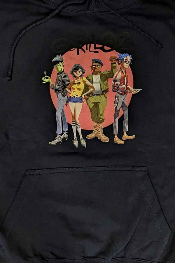 Gorillaz Hoodie Group Circle Rise Band Logo Official Unisex Navy Blue Pullover
