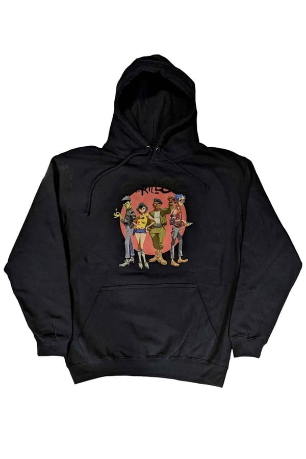Gorillaz Hoodie Group Circle Rise Band Logo Official Unisex Navy Blue Pullover