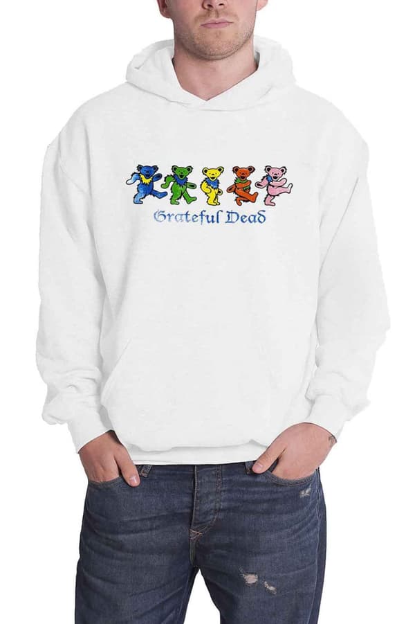 Grateful Dead Hoodie Dancing Bears Band Logo Official Unisex White Pullover White XXL
